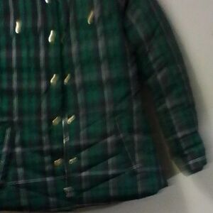 J. Crew Green and Black Plaid Puffer Coat